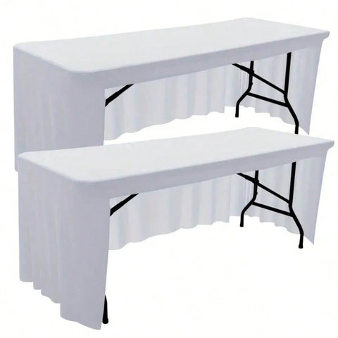 1/2 Packs Stretch Tablecloth Skirt, Polyester Spandex Machine Made For General Fit Occasions